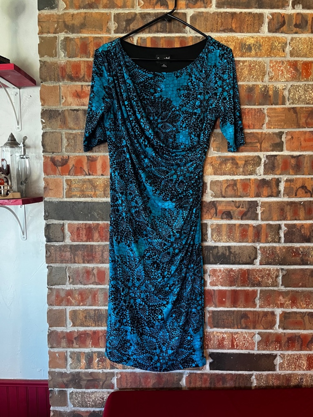 connected apparel Teal & Black Floral Midi Dress